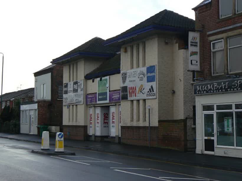 Majestic Cinema, Woodborough Road One of the many surviving suburban cinemas in Nottingham, but one that is not a Bingo hall. It houses a large golf equipment store., close to the Aldi on Woodborough Road, Nottingham