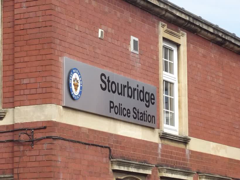 The ring road in Stourbridge Town Centre. On New Road. Stourbridge Police Station - West Midlands Police. Built in 1885 as the County Police Station. It replaced an earlier court and jail on the site. Red brick and stone. Station sign., close to the Aldi on New Road, Stourbridge
