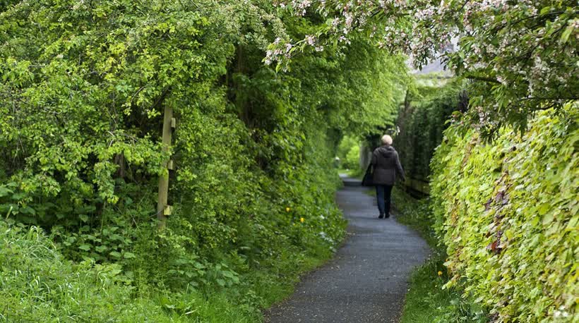 A footpath in the centre of Longridge, close to the Aldi on The Ridings, Longridge