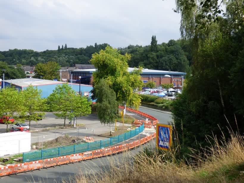 Aldi from St Mary's, close to the Aldi on Newbridge Lane, Stockport