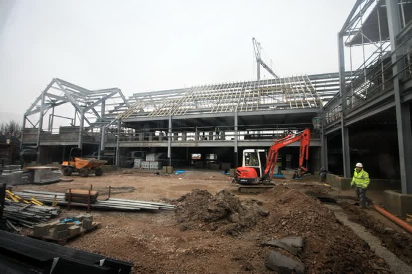 Supermarket Going Up The construction of Booths new supermarket can be watched courtesy of viewing portholes in the boarding., close to the Aldi on Moss Lane, Garstang