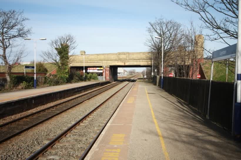 Railway Bridge at Layton The A587 - Plymouth Road - crosses the train line from Blackpool North., close to the Aldi on Holyoake Avenue, Blackpool
