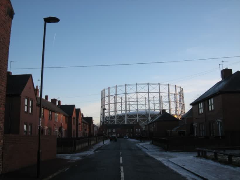 Millbank Road and Gas Holder in Walker, close to the Aldi on Walker Road, Newcastle upon Tyne