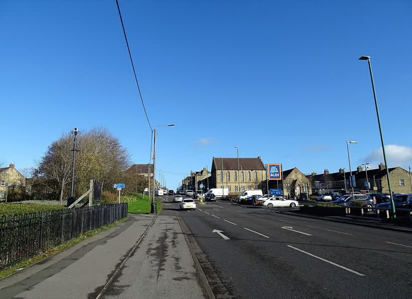 Looking up Front Street in Consett, close to the Aldi on Front Street, Consett