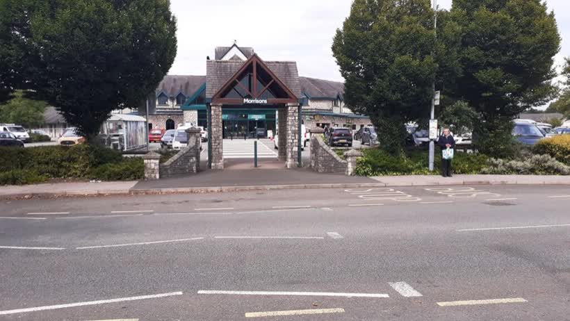 Entrance to Morrisons Superstore from Queen Katherines Avenue, close to the Aldi on Queen Katherines Avenue, Kendal