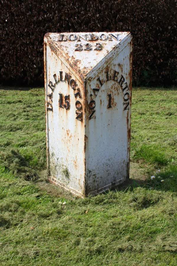 Old Milepost by the A167, Mile House Business Park, Northallerton parish, close to the Aldi on North Moor Road, Northallerton