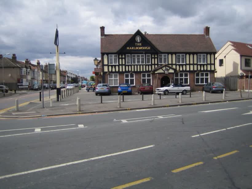 Romford: The Marlborough public house To be found in the Mawney area of Romford, at the junction of Marlborough Road (to the left in the photograph) with Mawney Road (in the foreground)., close to the Aldi on Marlborough Road, Romford