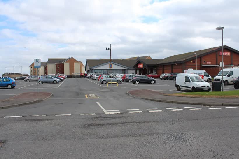 Road into Aldi and Iceland, close to the Aldi on The Braes, Saltcoats