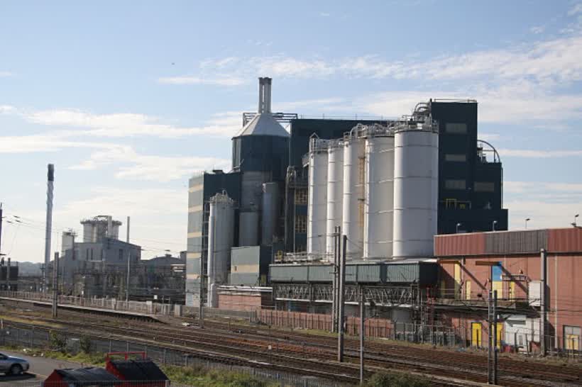 View from Liverpool Road Railway bridge With the West Coast Main Line and part of the Unilever detergents factory, formerly Joseph Crosfield & Sons., close to the Aldi on Liverpool Road, Warrington
