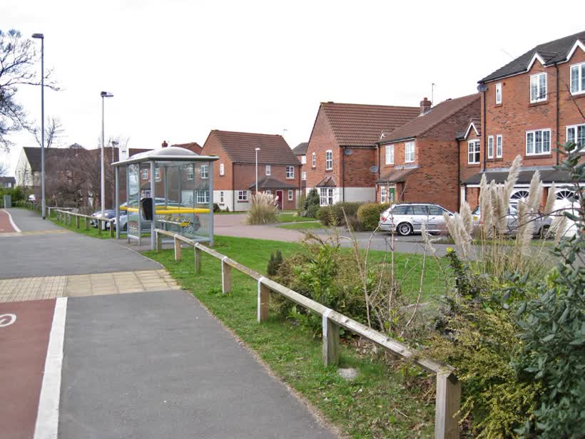 Bus shelter and housing, West Heath, close to the Aldi on West Heath Shopping Centre, Congleton