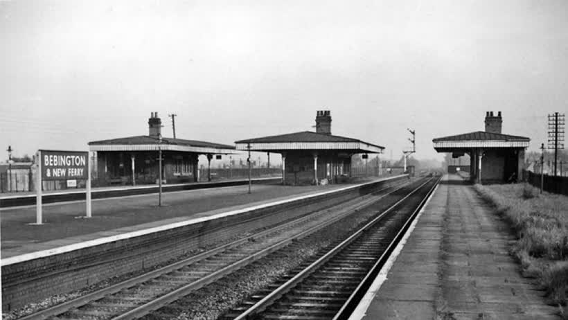 Bebington &amp; New Ferry Station. SE view, towards Chester; Birkenhead Joint Railway (GW &amp; LMS) Chester - Birkenhead (Woodside) main line. ('New Ferry' dropped from name in 1974)., close to the Aldi on Bebington Road, Bebington