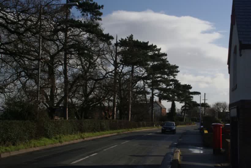 Gresford Rd Looking down Gresford Rd with the Crown immediately behind, close to the Aldi on Gresford Road, Llay
