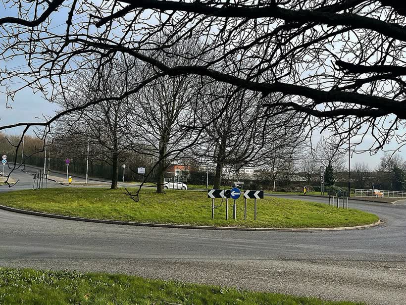 Roundabout on Wortley Road, close to the Aldi on Park Street, Rotherham