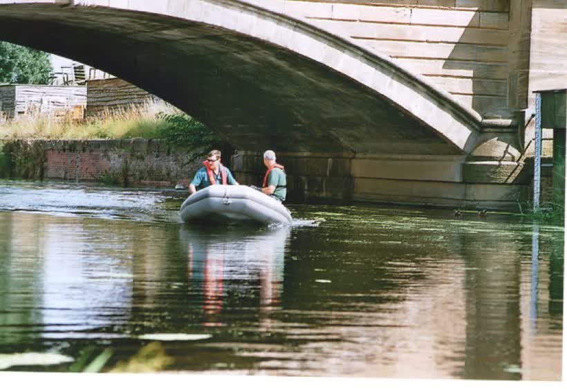 Bridge over the Ancholme: checking for unlicensed eel nets, 2004, close to the Aldi on Bridge Street, Brigg