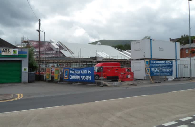 Construction of an Aldi store, Abergavenny, close to the Aldi on Monmouth Road, Abergavenny