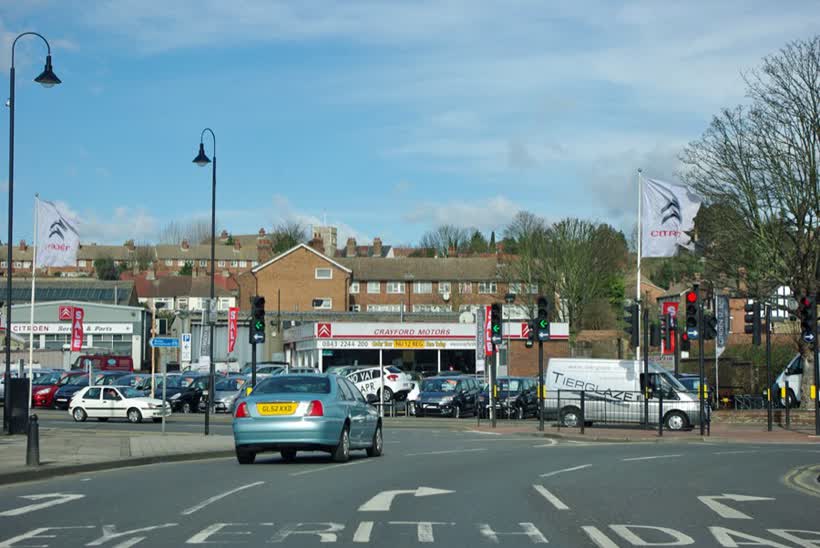 Junction of Roman Way with London Road, Crayford, close to the Aldi on Roman Way, Crayford