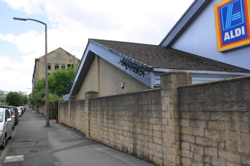 Rear of ALDI supermarket, Old Canal Road, close to the Aldi on Valley Road, Bradford